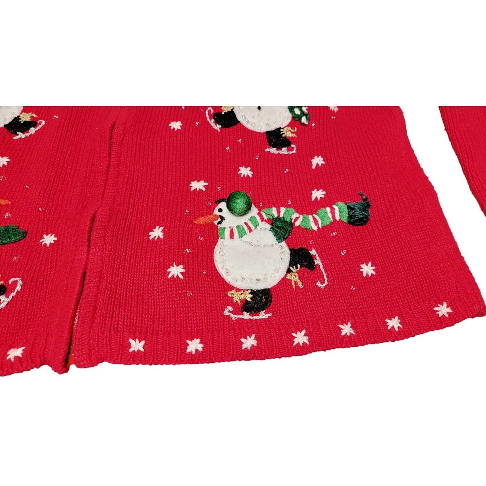 Tiara Christmas Cardigan Zippered Beaded Sweater Holiday Snowmen Size 18.5 - Picture 7 of 16